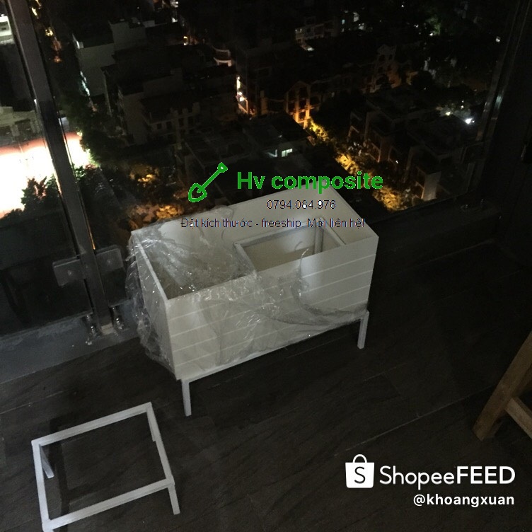 [kèm chân thép] chậu trồng cây composite 50x20x25