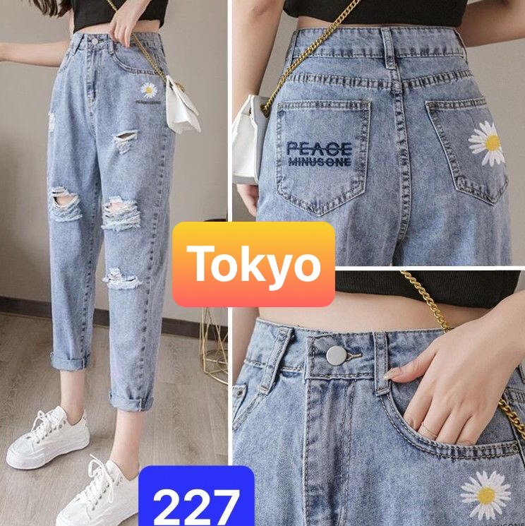 QUẦN JEAN BAGGY NỮ CHẤT BÒ XANH RÁCH HOA CÚC LƯNG CAO NÂNG MÔNG TAKASIMA TK-227 CAO CẤP - TOKYO FASHION