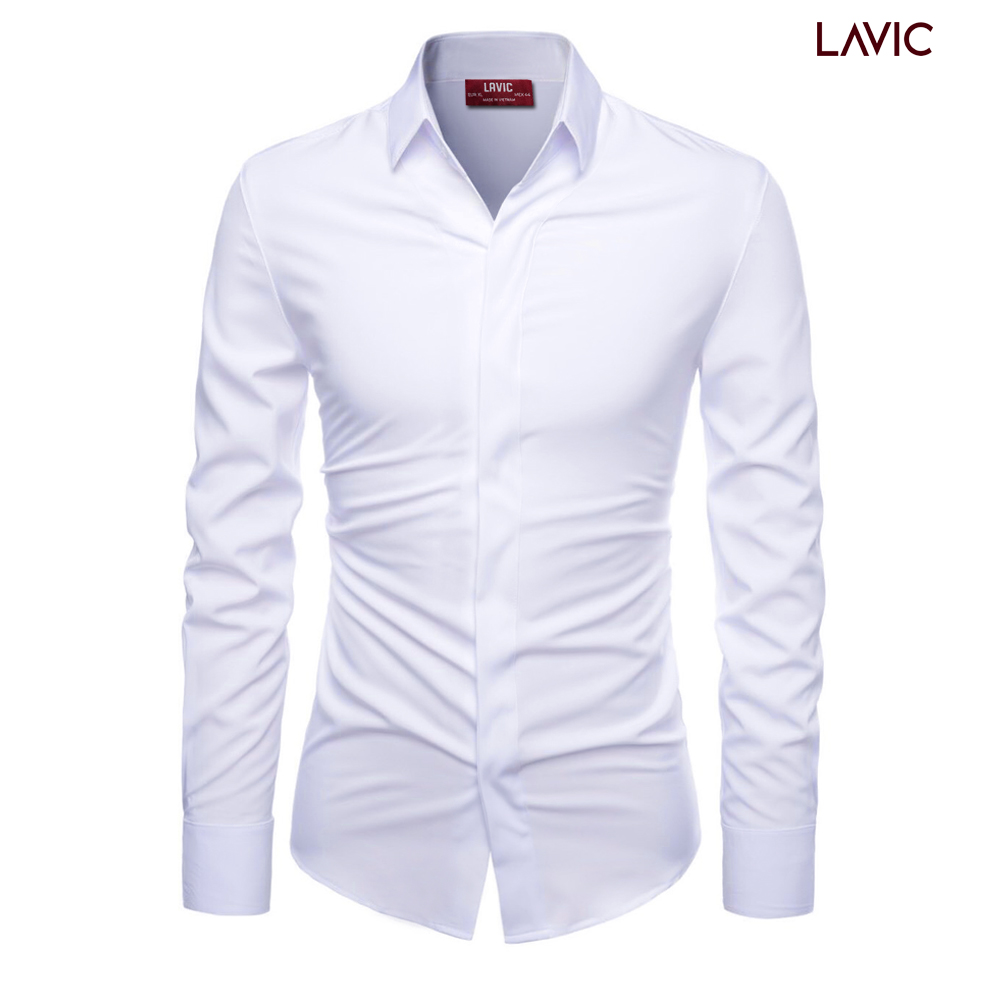 Áo sơ mi nam body, mẫu đơn giản basic giấu nút, chất vải kate lụa hàn mềm mịn LV741