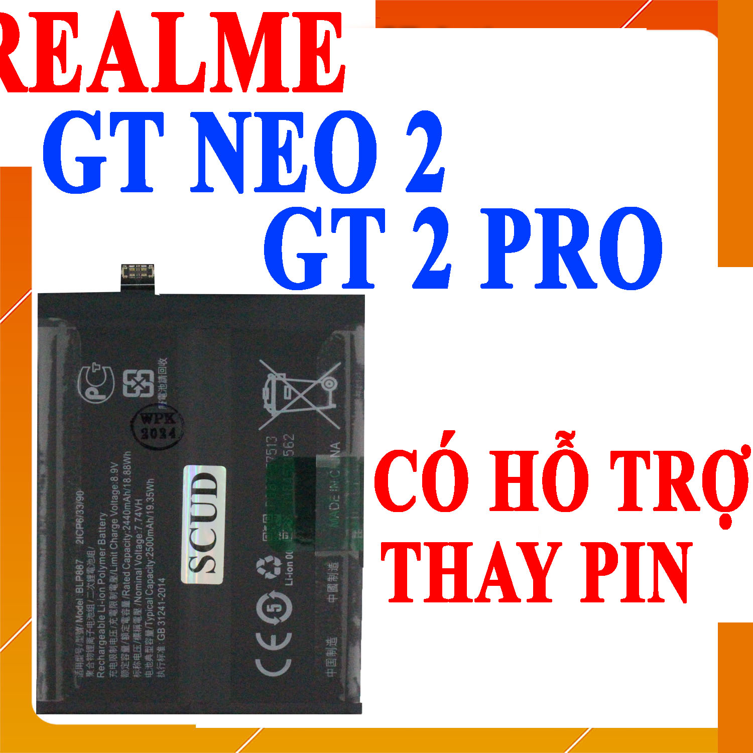 Pin scud cho realme gt neo 2/gt 2 pro/gt2 pro/gt 2pro blp887 dung lượng 4940mah
