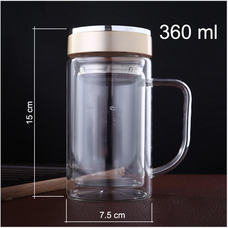 Cốc thủy tinh 2 lớp giữ nhiệt 360ml