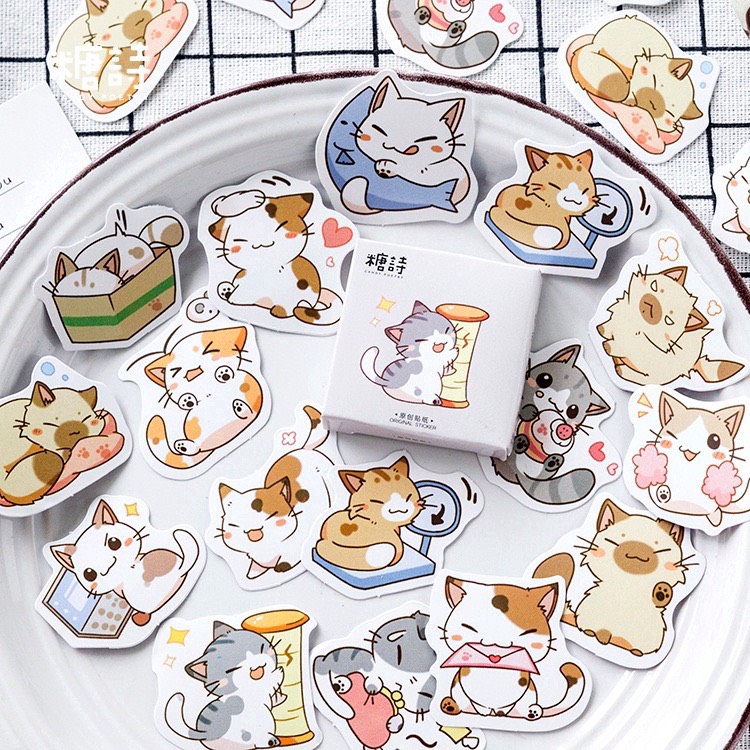 Bộ 45 hình dán sticker Hình Mèo dễ thương trang trí sổ tay DIY