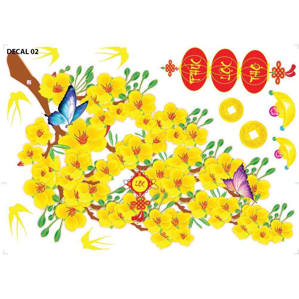 [HCM]Decal tết 4D nổi  2024 mai vàng khoe sắc