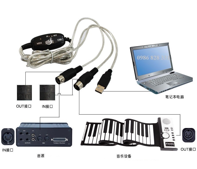 Dây cáp Midi to USB Cable cho Organ