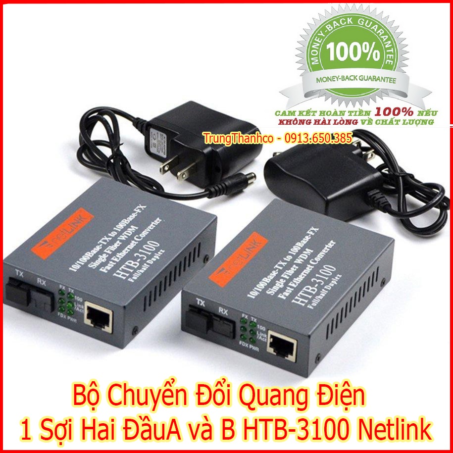 Bộ chuyển đổi quang điện 1 sợi hai đầu a và b htb-3100 netlink