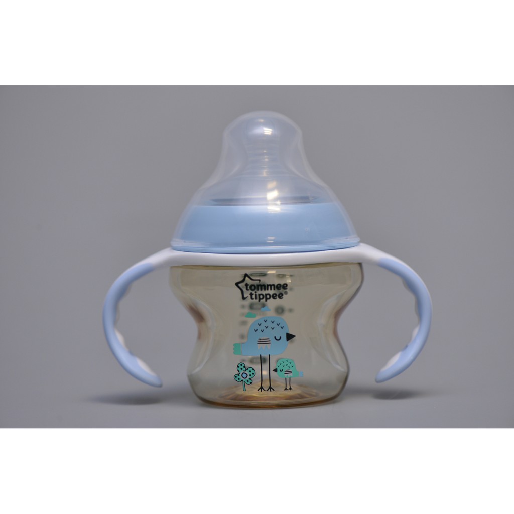 Bình sữa PPSU 150ml màu hồng (kèm tay cầm và núm ti chảy sữa trung) 3 tháng trở lên(82007,82008)