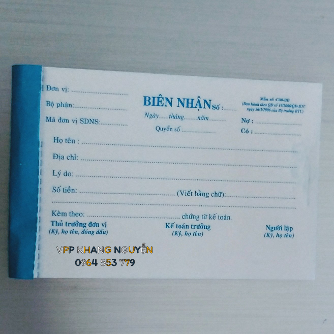 BIÊN NHẬN 2 LIÊN KHỔ 9X13CM  (LỐC 10 QUYỂN)
