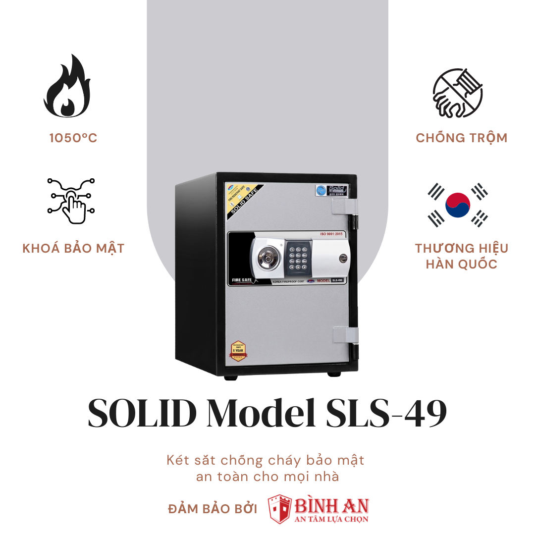 Két Sắt Solid SLS-49 (55kg) Chống Cháy 1000 độ C Hàn Quốc