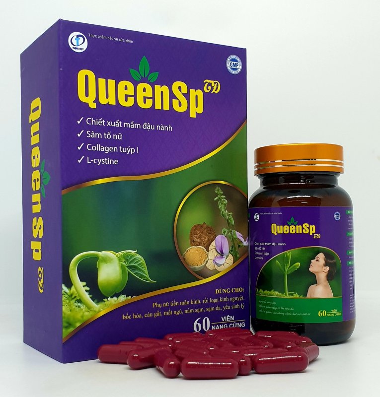 QueenSP - Viên uống bổ sung nội tiết tố, hỗ trợ săn chắc vòng 1, Ngăn ngừa quá trình lão hóa, giúp da trắng đẹp, khỏe mạnh ( Hộp 60 viên)