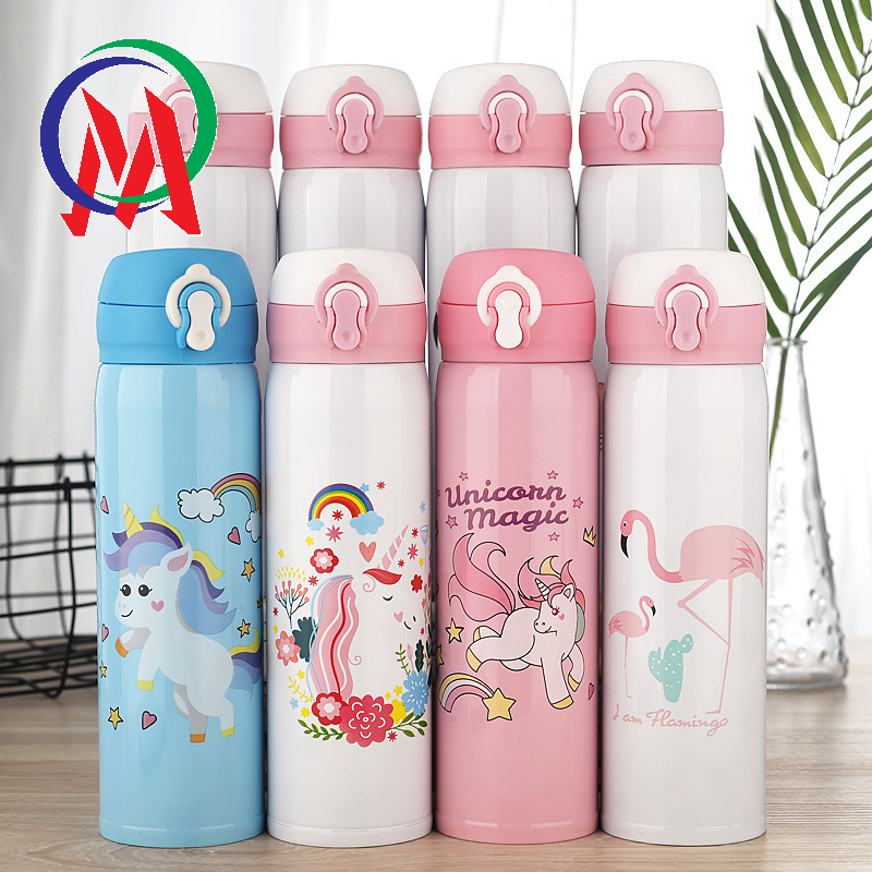 [HCM]Bình nước giữ nhiệt hoạt hình nút bấm 500ml