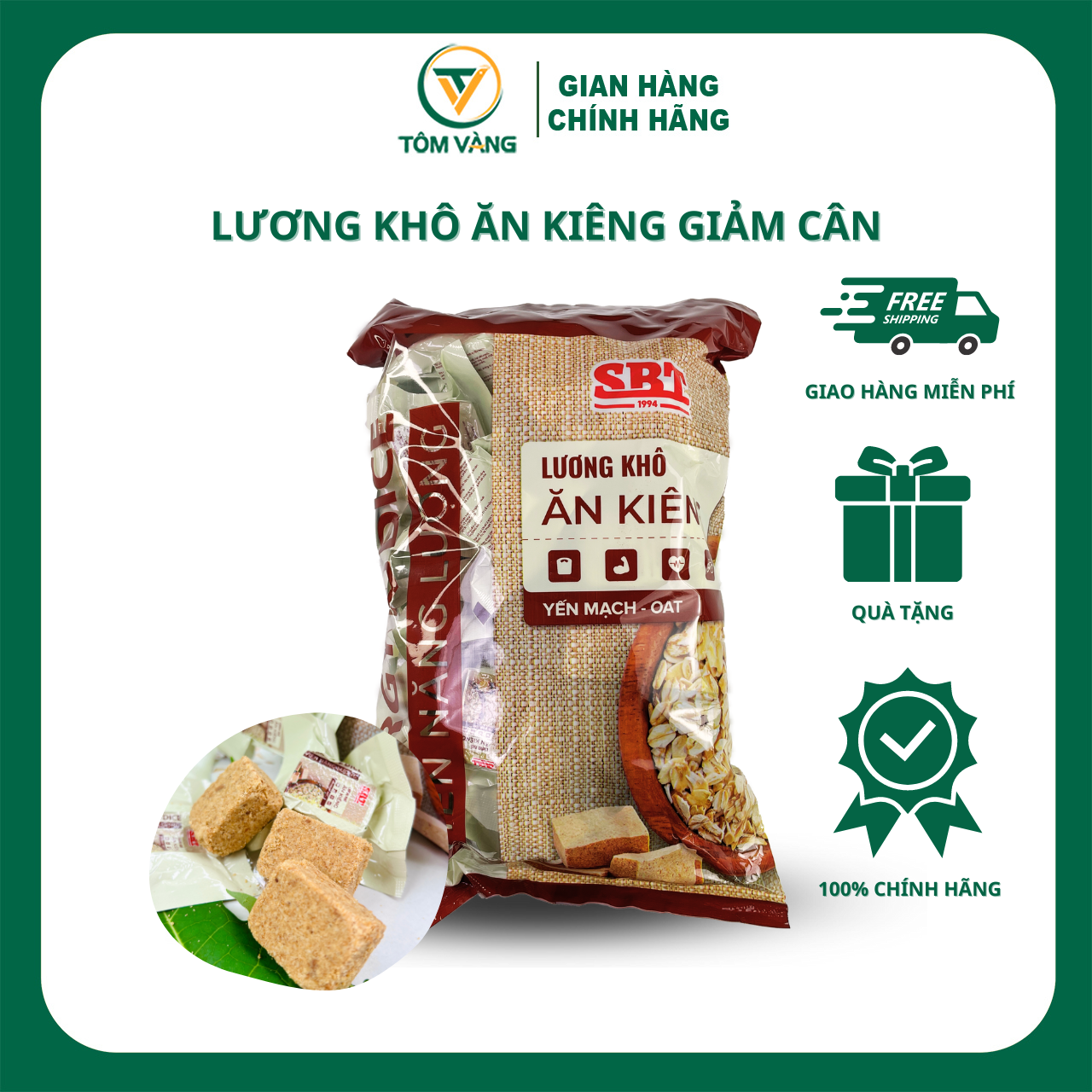 Lương khô ăn kiêng gạo lứt và lương khô ăn kiêng yến mạch dành cho người ăn kiêng, giảm cân, eatclean, hữu cơ - Túi 500g - TÔM VÀNG