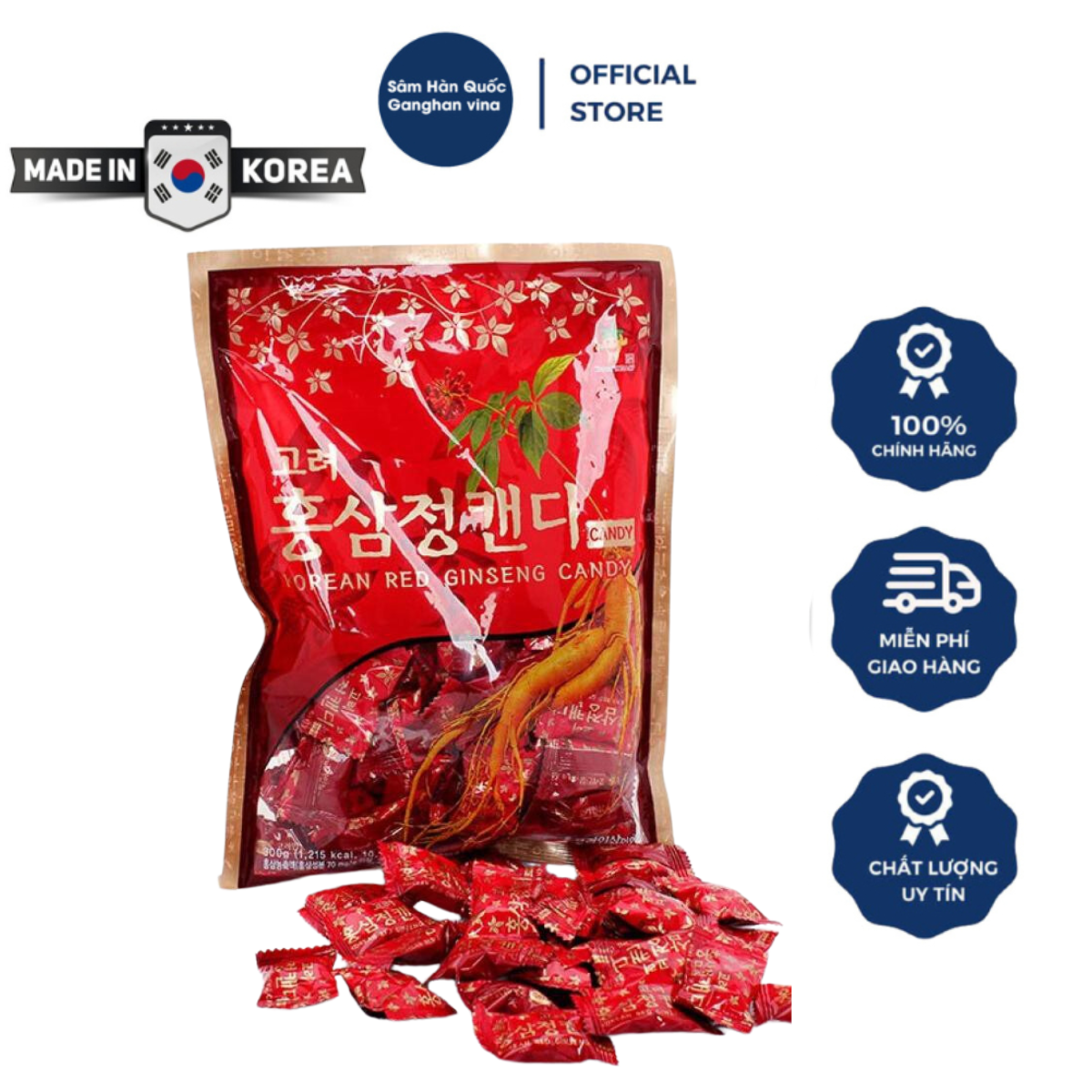 Kẹo hồng sâm hàn quốc kgs gói 300g - korean red ginseng candy