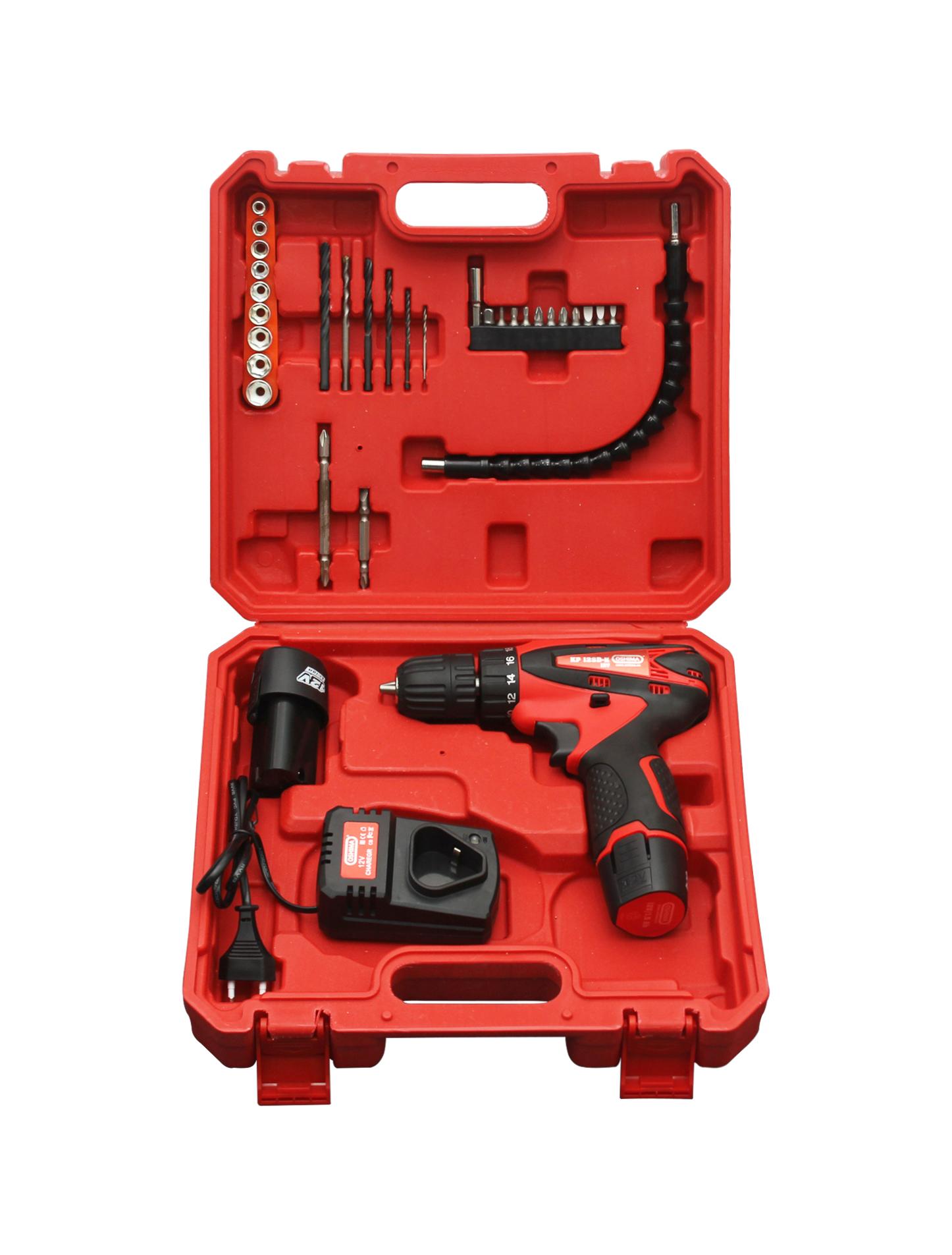 Bộ khoan pin Oshima KP12SD-K, Motor dây đồng đầu xịt quay đồng tâm+Bộ phụ kiện mũi khoan đầu túp