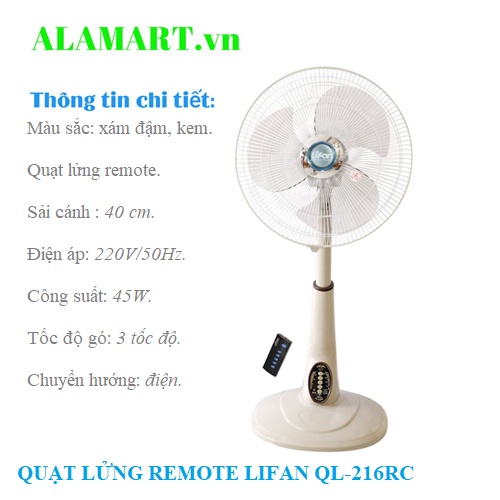 Quạt Lửng Có Remote Lifan QL-216RC (Giao Màu Ngẫu Nhiên )