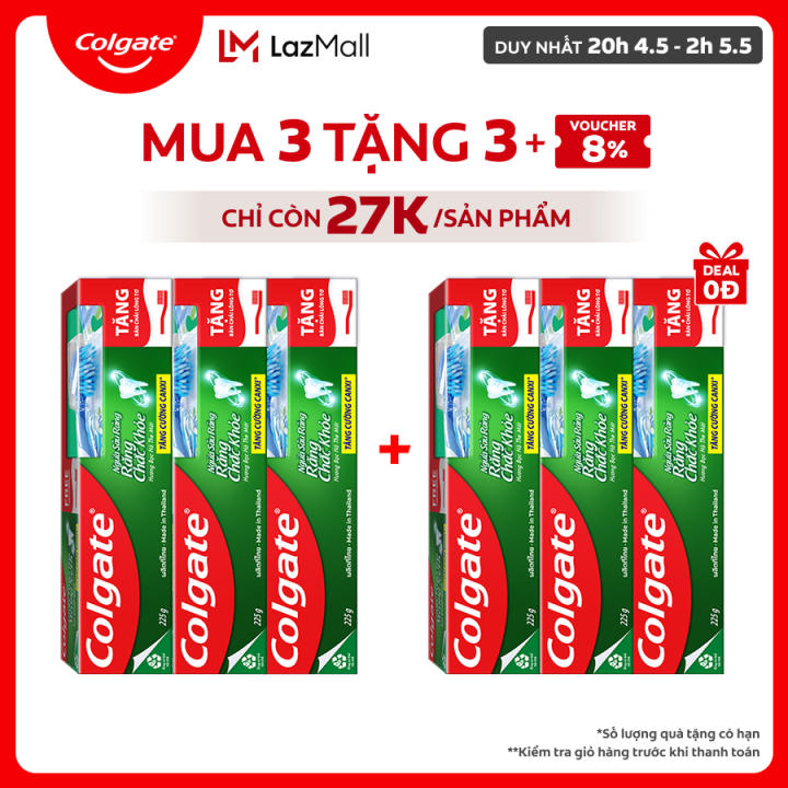 Bộ kem đánh răng Colgate ngừa sâu răng răng chắc khỏe 225g/tuýp