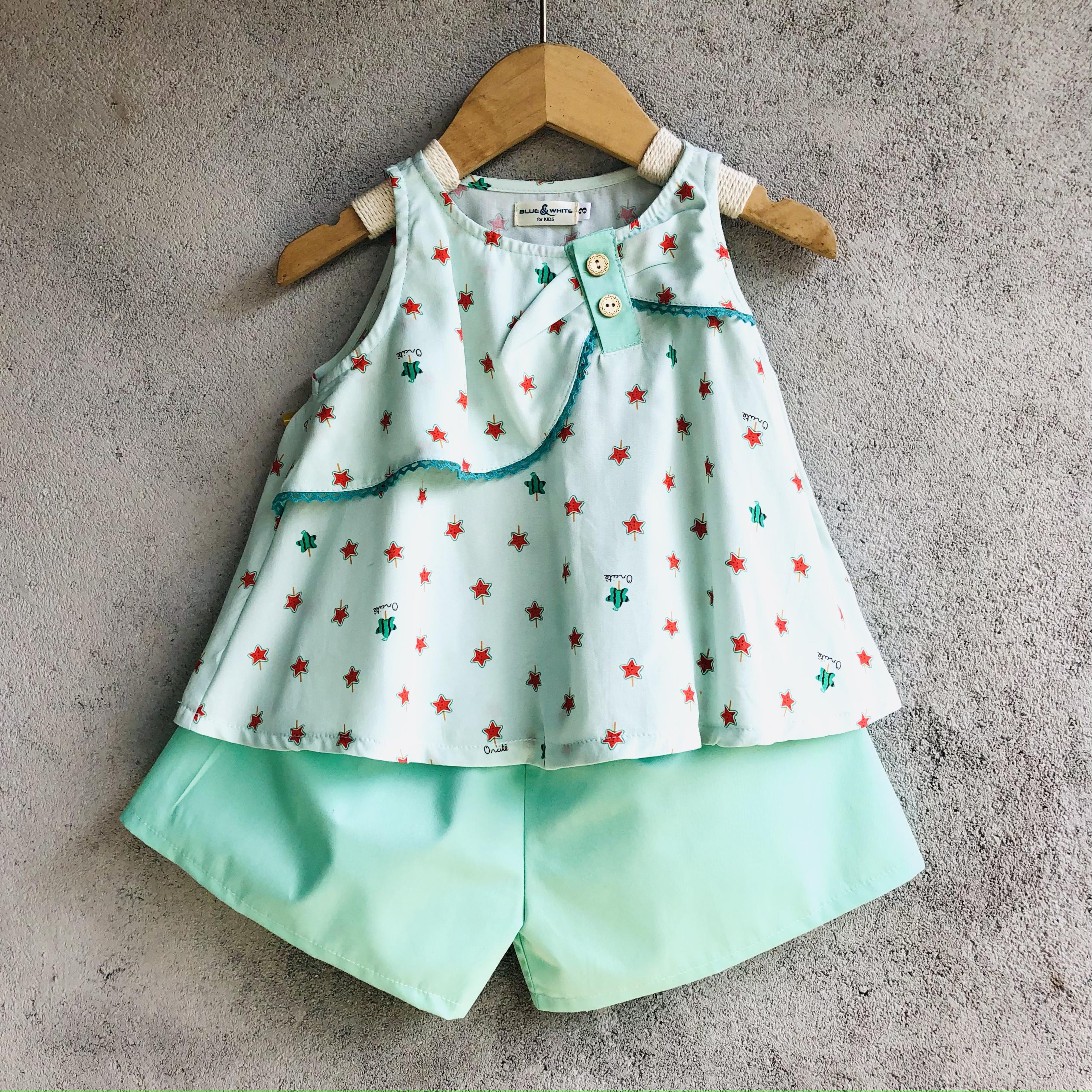Bộ đùi bé gái chấm bi chất thô cotton thoáng mát