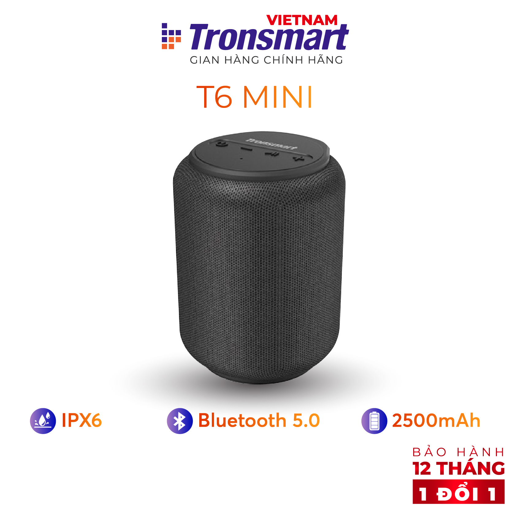 [SĂN VOUCHER 7%] Loa Bluetooth 5.0 Tronsmart Element T6 Mini - Kháng nước IPX6 - Công suất 15W - Hàng chính hãng - Bảo hành 12 tháng 1 đổi 1