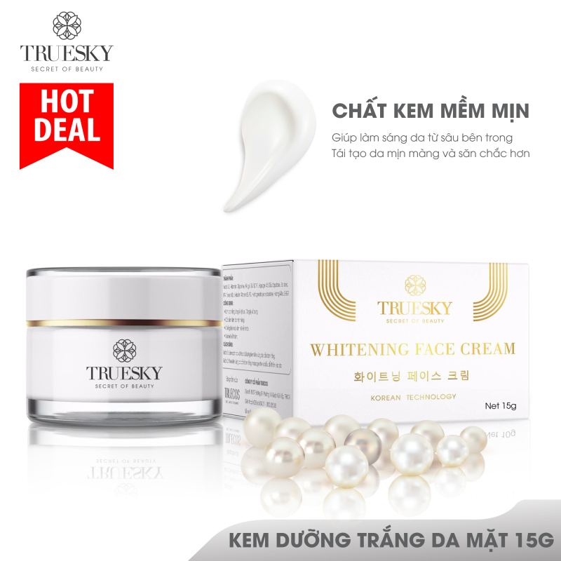 Kem dưỡng trắng da mặt Truesky chính hãng chiết xuất ngọc trai hồng y dạng lotion 10g - Whitening Face Cream