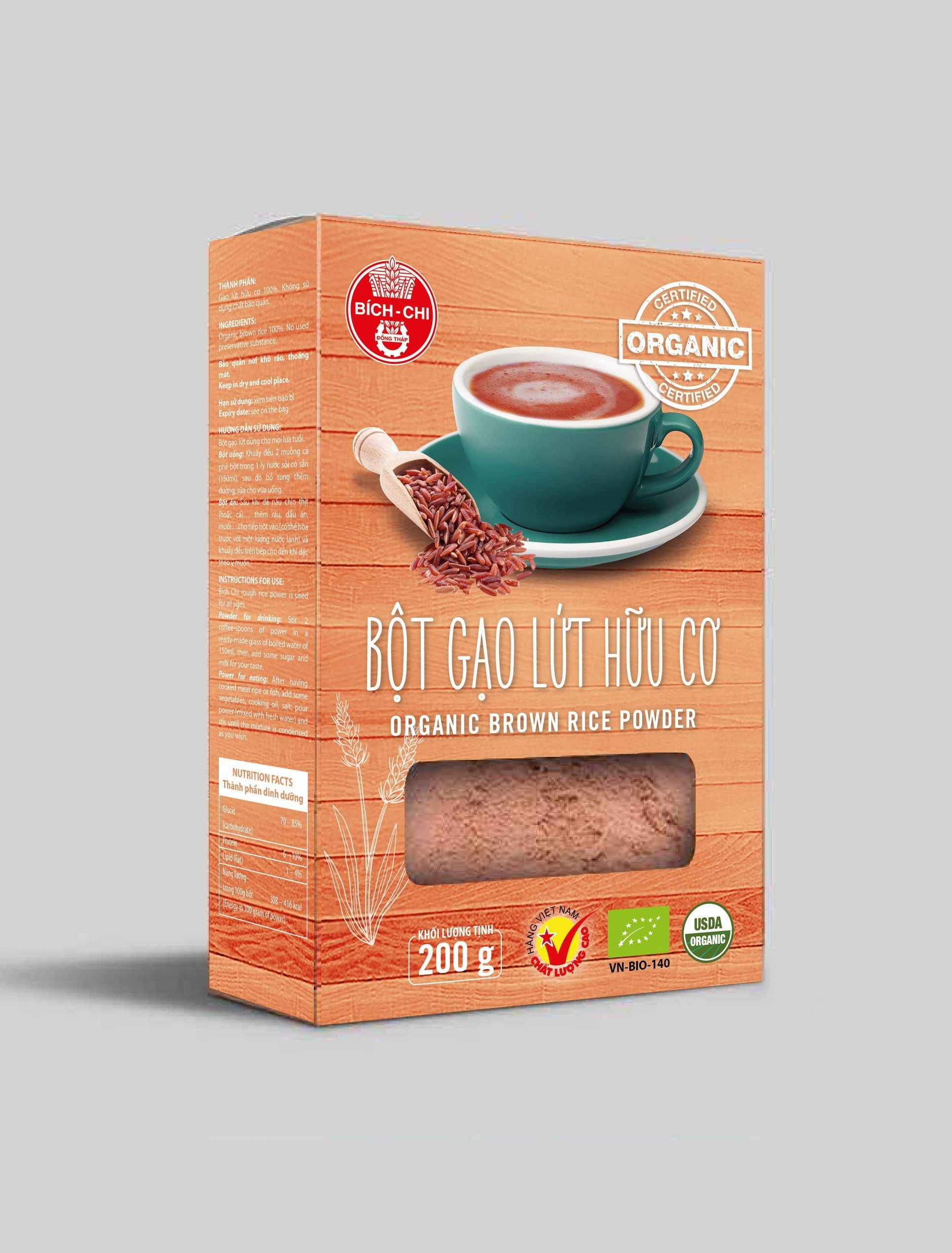Bột gạo lứt hữu cơ Bích Chi 200g