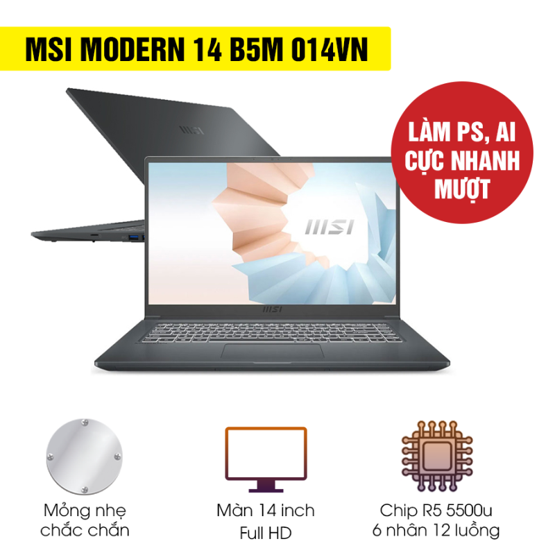 Bảng giá Laptop MSI Modern 14 B5M, Ryzen 5 5500U, 8GB RAM, 512GB SSD, AMD Radeon,14.0 inch FHD, Win 10_ 014VN Phong Vũ
