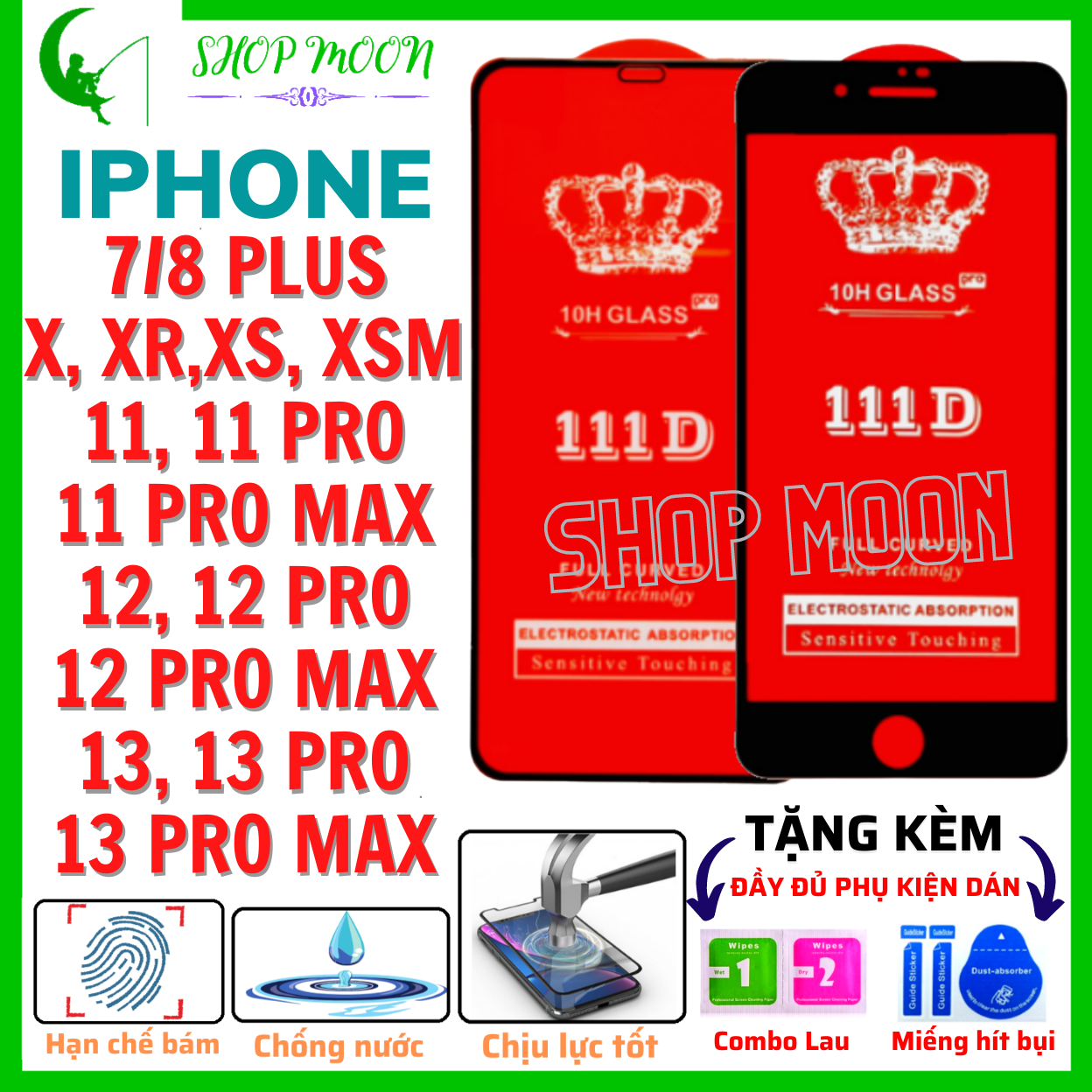 [Full màn 111D] Kính cường lực iphone 7plus, 8plus, X, XR, XS, XS MAX, 11, 11PRO, 11 PRO MAX, 12, 12PRO, 12 PRO MAX,13 PRO MAX, 14 PRO MAX, 14 PLUS - Phủ Nano - Độ cứng 11H - Độ trong suốt cực cao