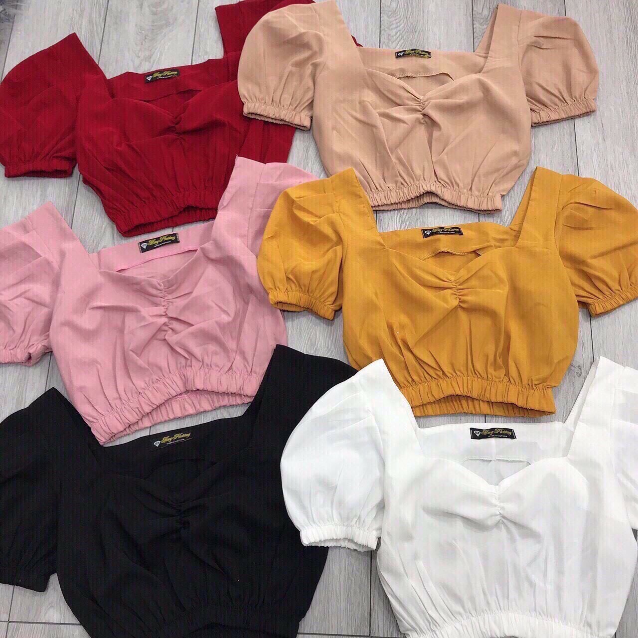 Áo croptop tay ngắn phối dây thun BỤNG  dễ thương TTSA0162