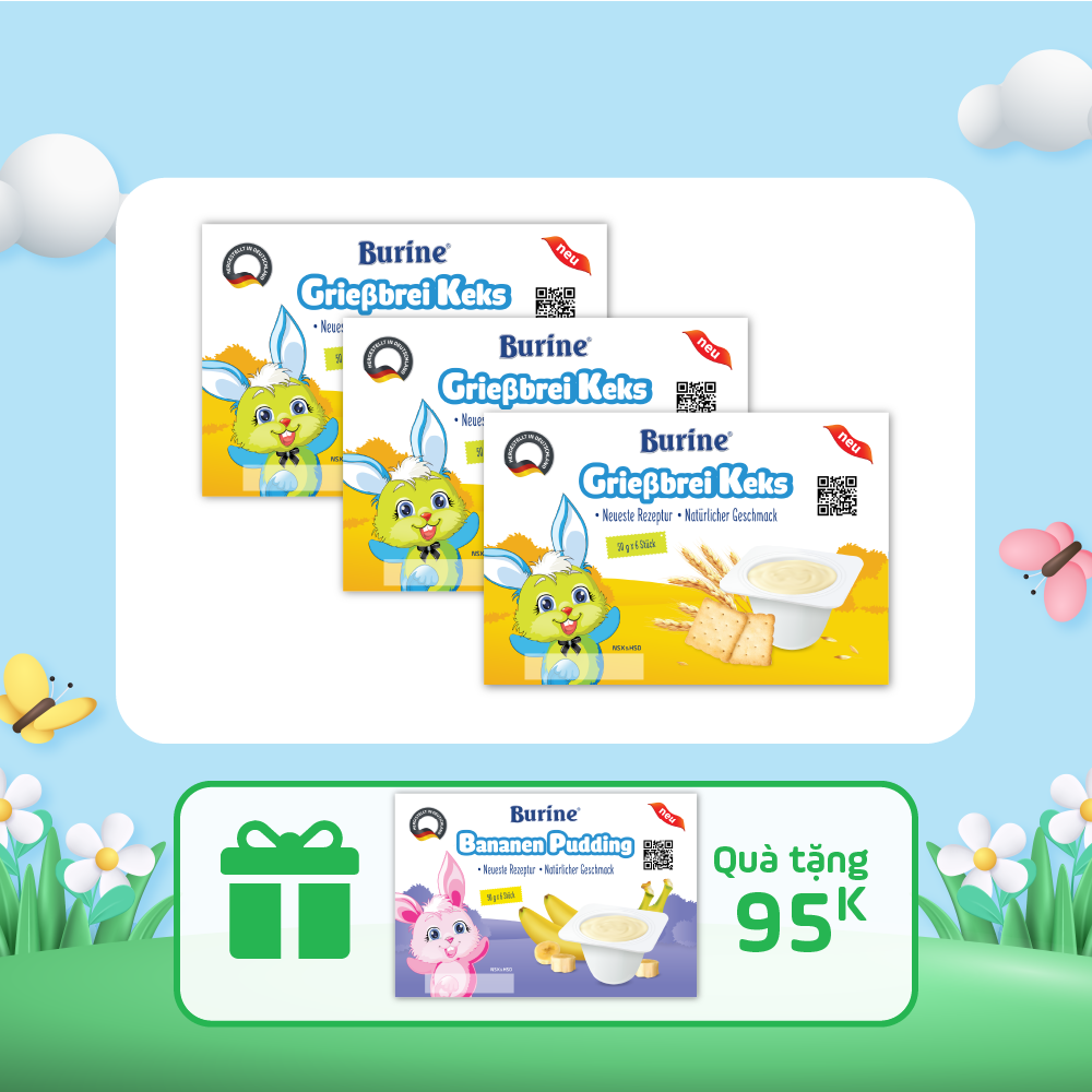Combo 3 vỉ Cháo sữa ăn dặm Burine vị Bích quy dành cho bé từ 6 tháng tuổi