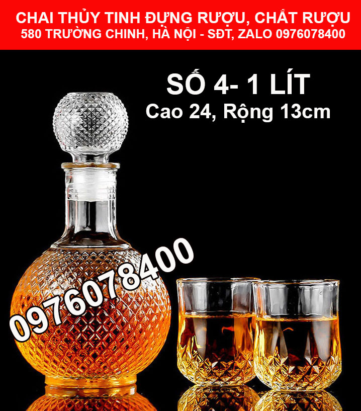 Vỏ chai thủy tinh đựng rượu 1 lít, bình ngâm rượu 1 lít, chai đựng rượu kim cương cao cấp
