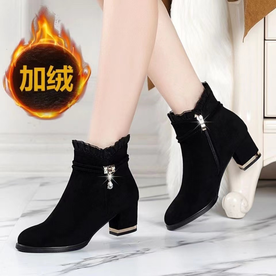 *Giày boot cổ thấp gót dày thời trang thu đông cá tính cho nữ
