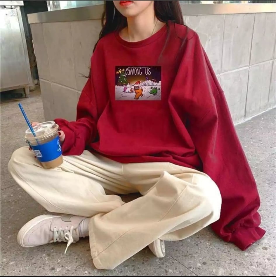 Áo nỉ sweater họa tiết vui giáng sinh (trọng lượng dưới 66kg )
