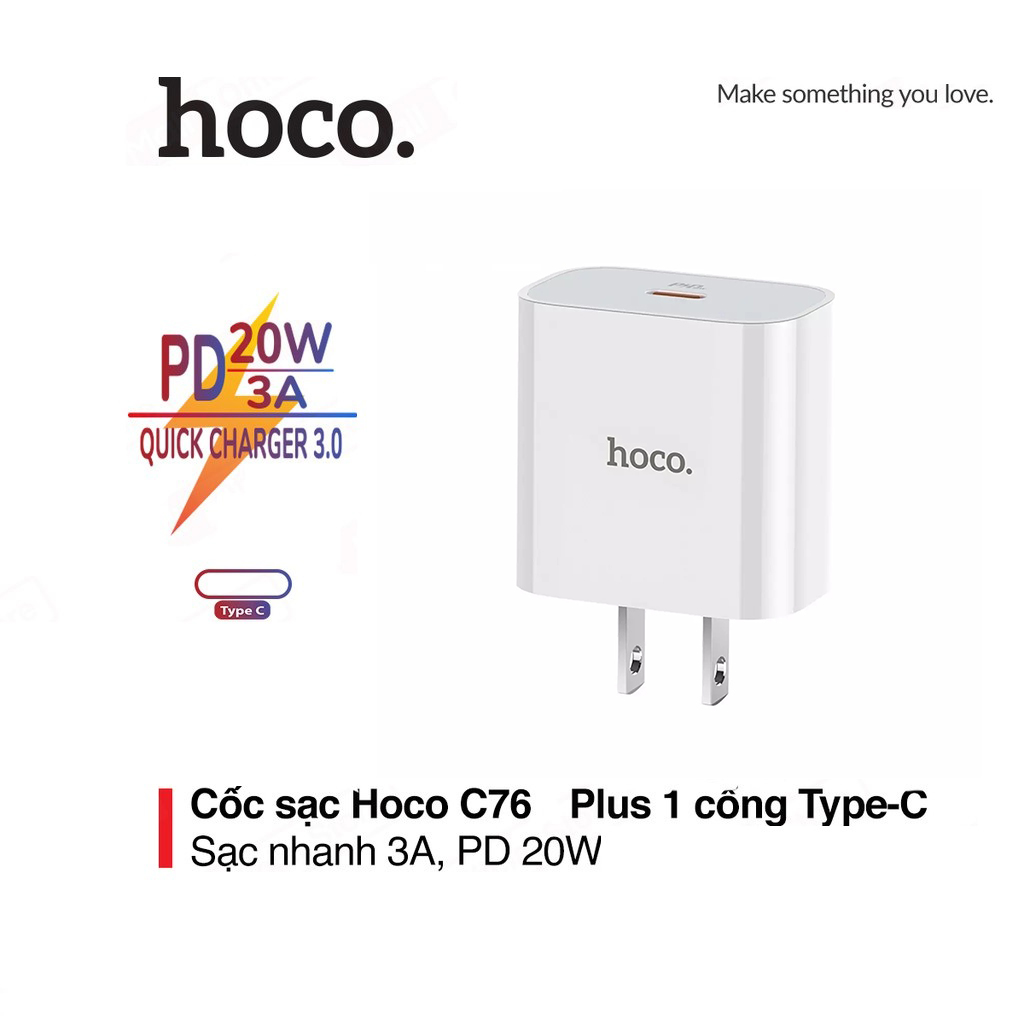 Củ sạc nhanh 3A/ PD20W Hoco C76 Plus chuôi dẹt 1 cổng Type-C