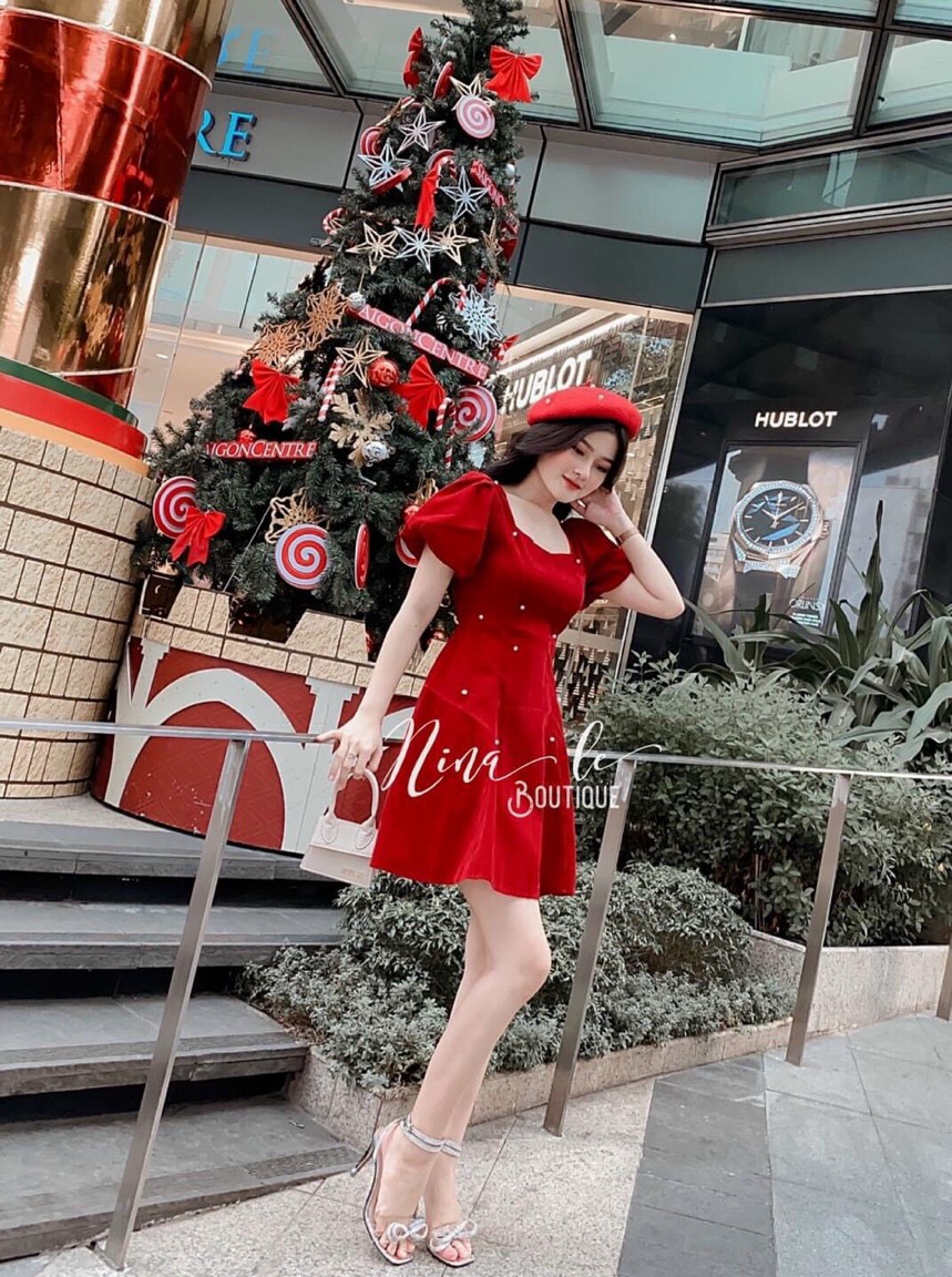 ĐẦM ĐỎ ĐÍNH CƯỜM TAY PHỒNG THỜI TRANG KIPI