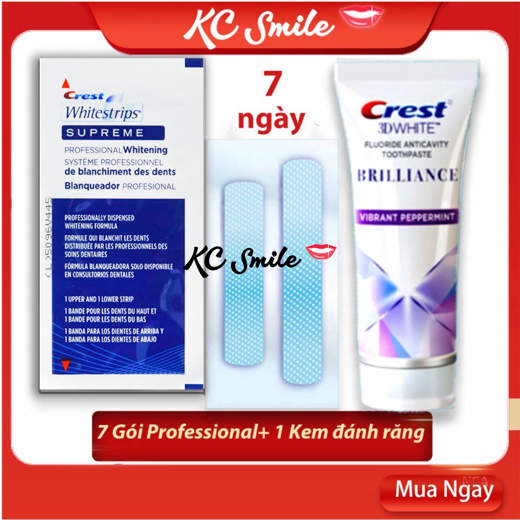 Combo trắng răng Miếng dán trắng răng Crest Professional + Kem đánh răng Crest 3D (7 ngày)