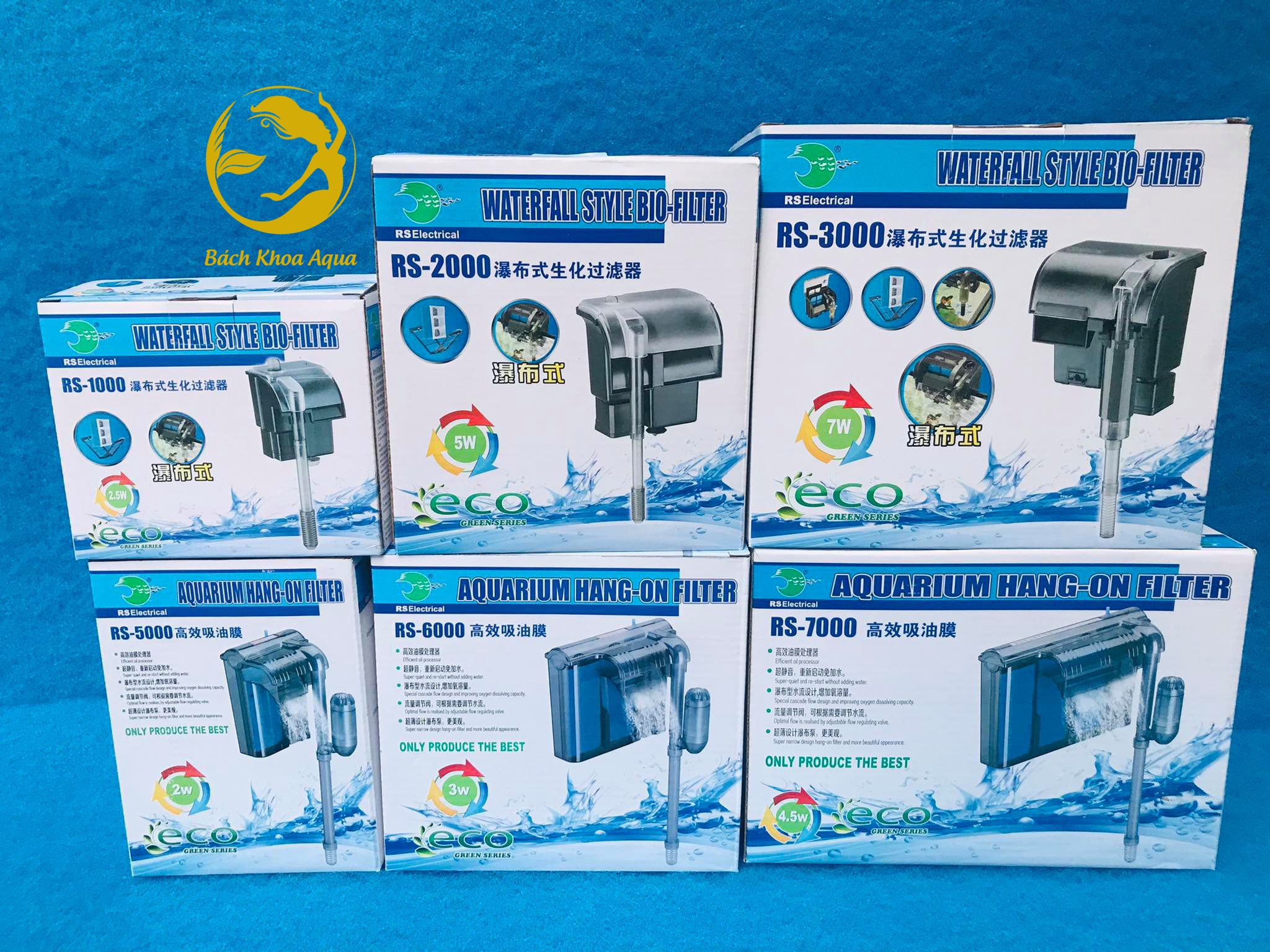 Máy lọc thác bể cá cảnh RS-5000, RS-6000, RS-7000 ( 2 khoang lọc cho hồ nước trong hơn các loại lọc thông thường)