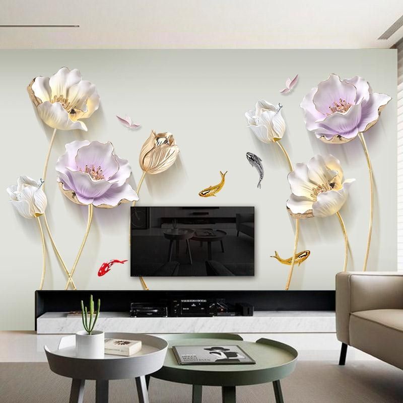 [Size lớn] Decal dán tường hoa sen đá 3D sang trọng