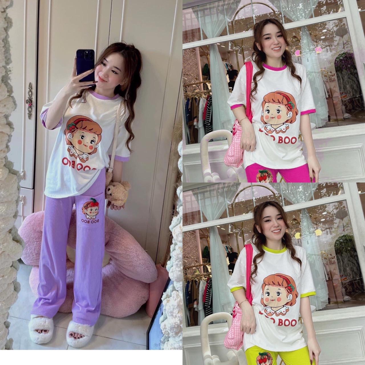 Tomnaukids-- sét áo quần dài bé gái siêu cưng hoạ tiết hình cô gái