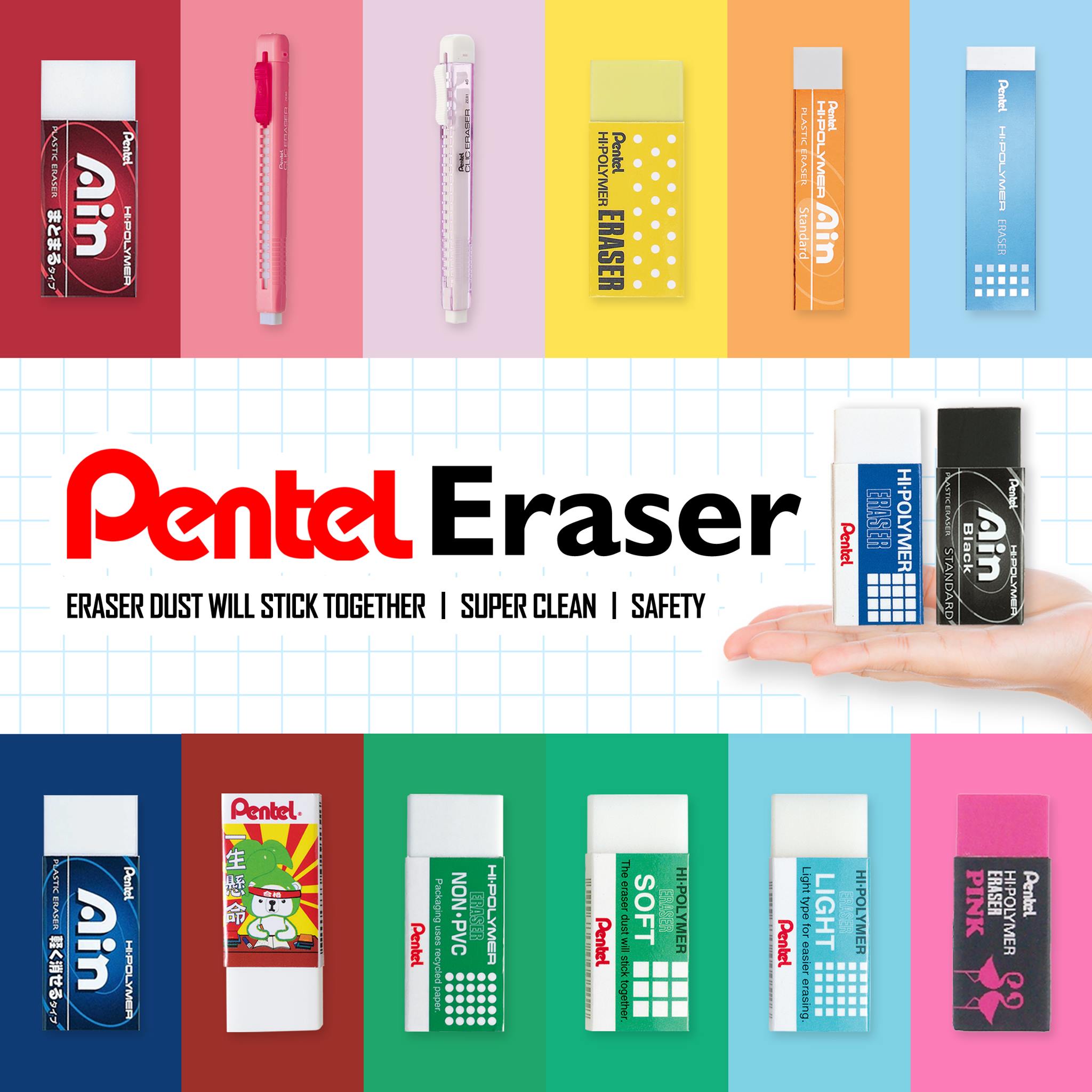 Combo 6 tẩy chì Pentel ZEATH 03/06/10 chính hãng gôm tẩy siêu mềm không lem không bụi