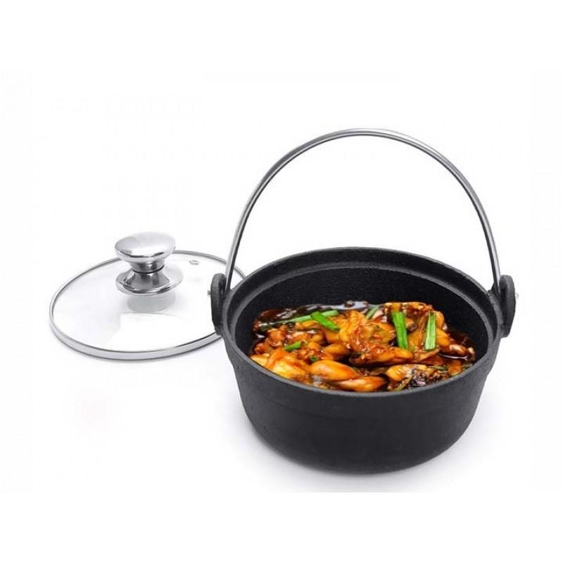 Nồi Gang Chống Dính Nắp Kiếng Có Quai Xách Đường Kính 18cm TH Dragon Cao Cấp