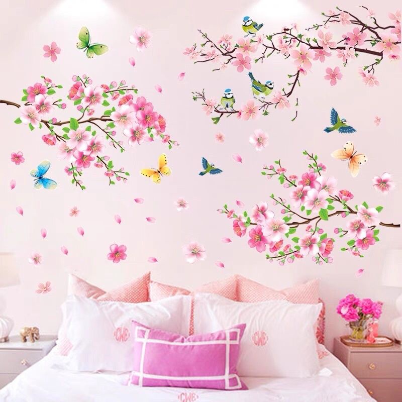 Decal dán tường hoa đào trang trí tết( tranh ghép)
