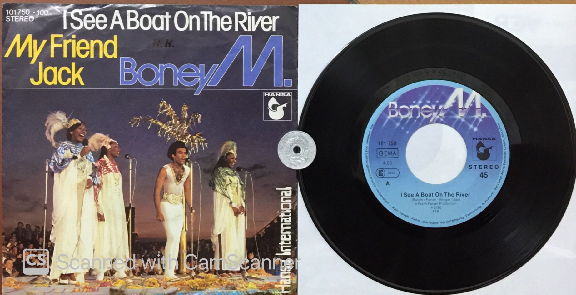 Stereomate - đĩa than: single vinyl - 7 inch 45rpm: boney m - my friend jack / i see a boat on the river