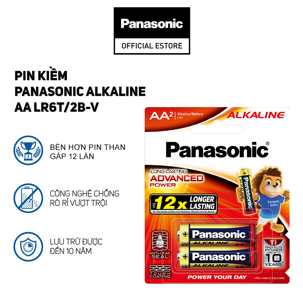 Vỉ Pin kiềm Panasonic Alkaline AA LR6T/2B-V (2 viên) – Hàng Chính Hãng