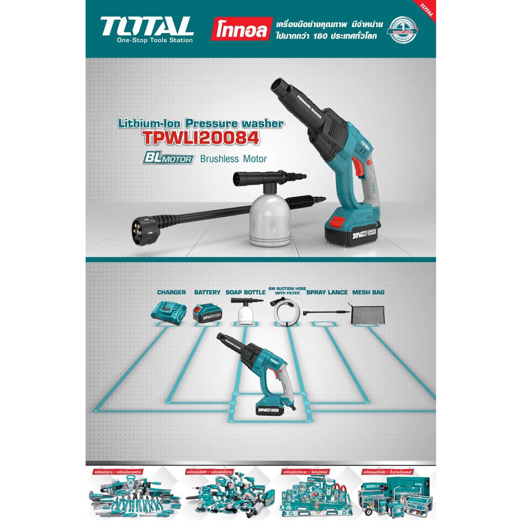 MÁY XỊT RỬA XE DÙNG PIN 20V TOTAL TPWLI20084