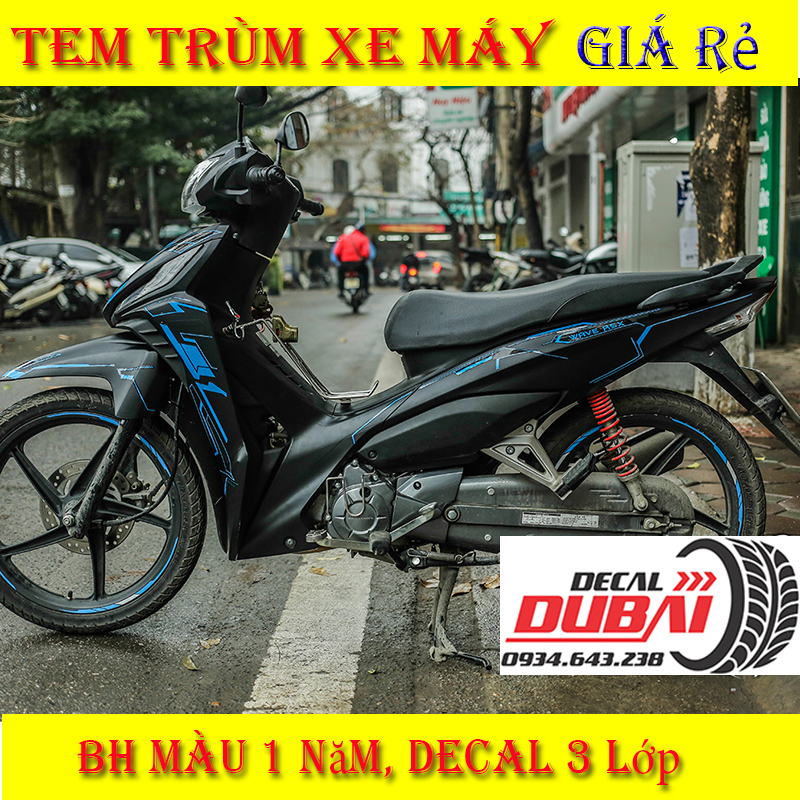 Tem Trùm Wave RSX Đen Nhám Viền Xanh