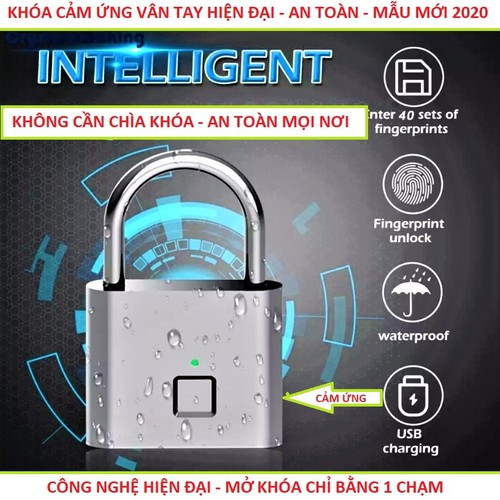 Ổ khóa cảm ứng vân tay chống trộm chuyên nghiệp độ bảo mật cực cao có sạc pin, ổ khóa cảm biến vân tay thông minh mẫu mới loại tốt siêu bền