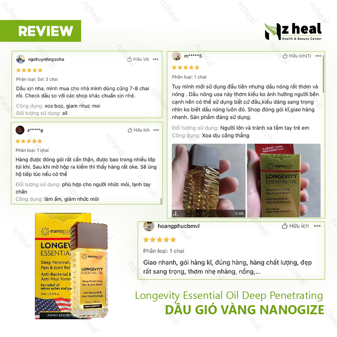 Dầu gió vàng Nanogize Longevity Essential Oil Deep Penetrating (21ml) - Date 01/2028