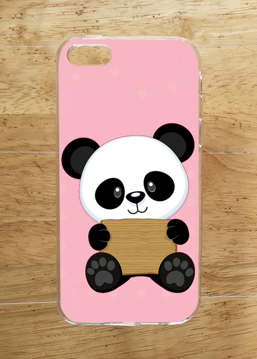 Ốp Lưng iPhone 5C (dẻo viền trắng trong)- Gấu Panda Hồng-cc