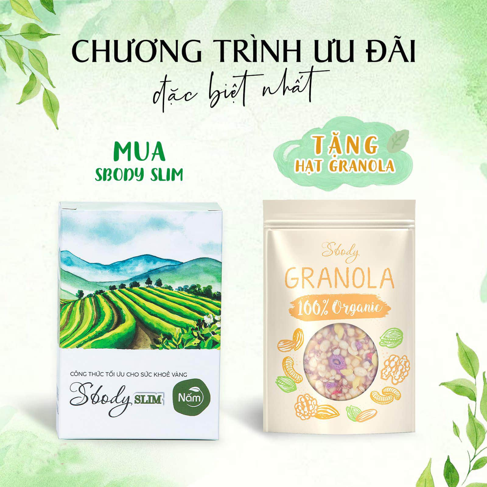 Nấm giảm cân SBody Slim dạng viên Tặng Detox granola thanh lọc