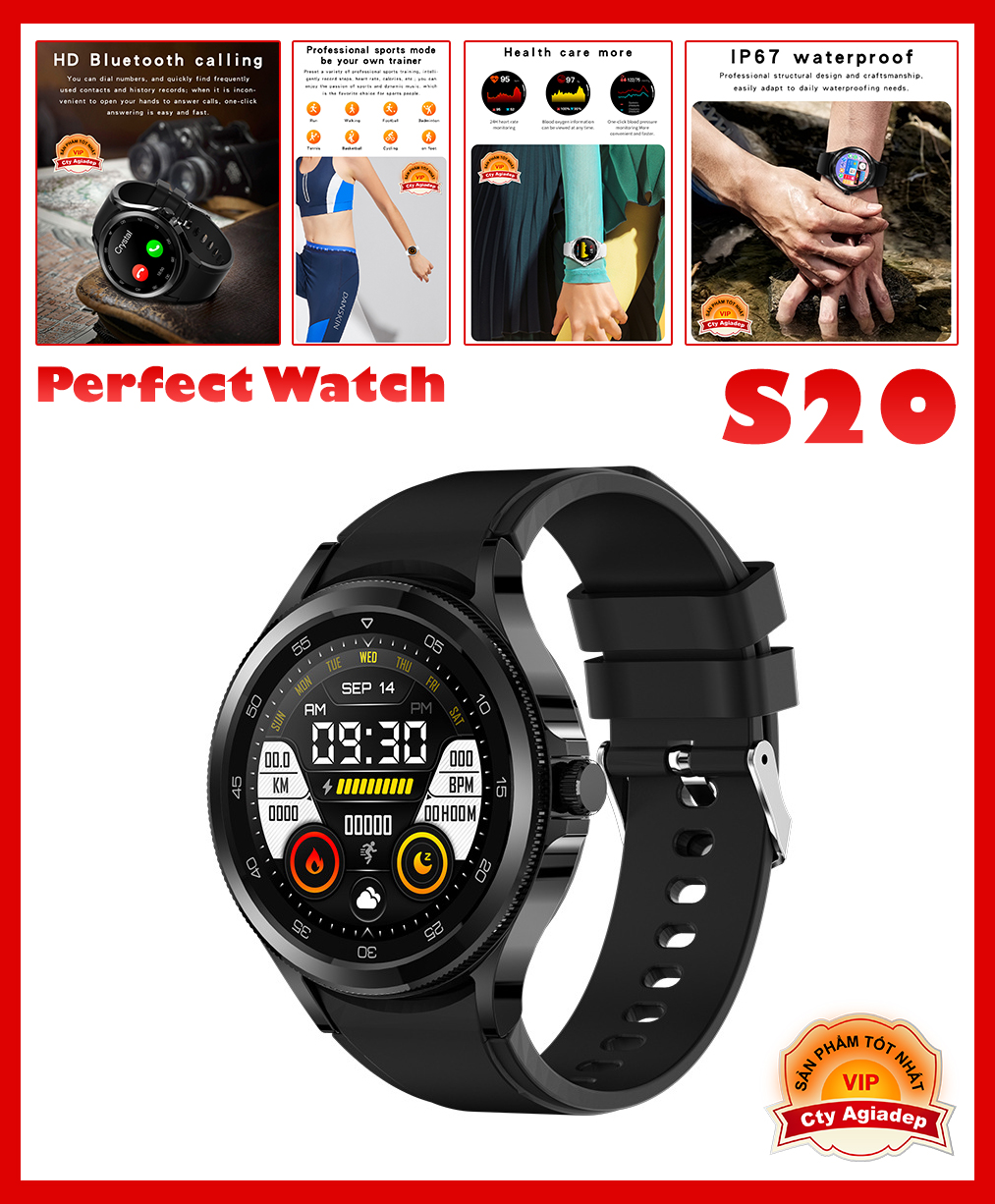 Đồng hồ thông minh Smart Watch S20 đo nhịp tim, theo dõi sức khỏe - Hàng xịn chống nước