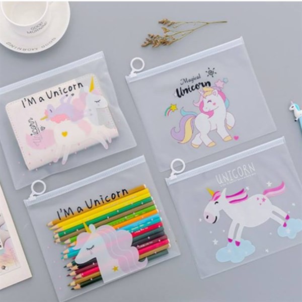 Combo 4 túi đựng bút viết zip mẫu unicorn dễ thương