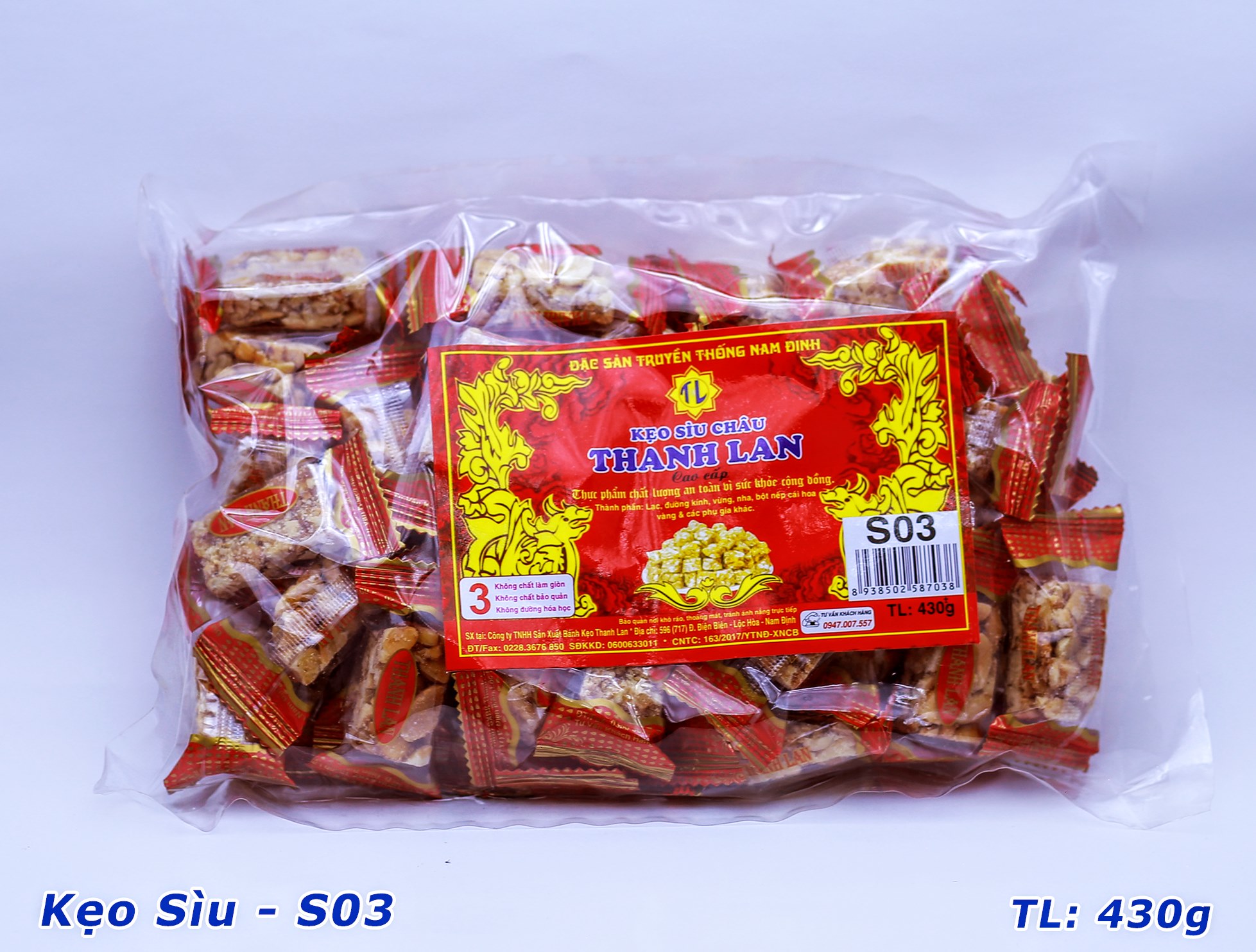 Kẹo lạc sìu châu Thanh Lan chính hiệu đặc sản Nam Định, kẹo lạc gói giòn thơm S03 ( 430g )